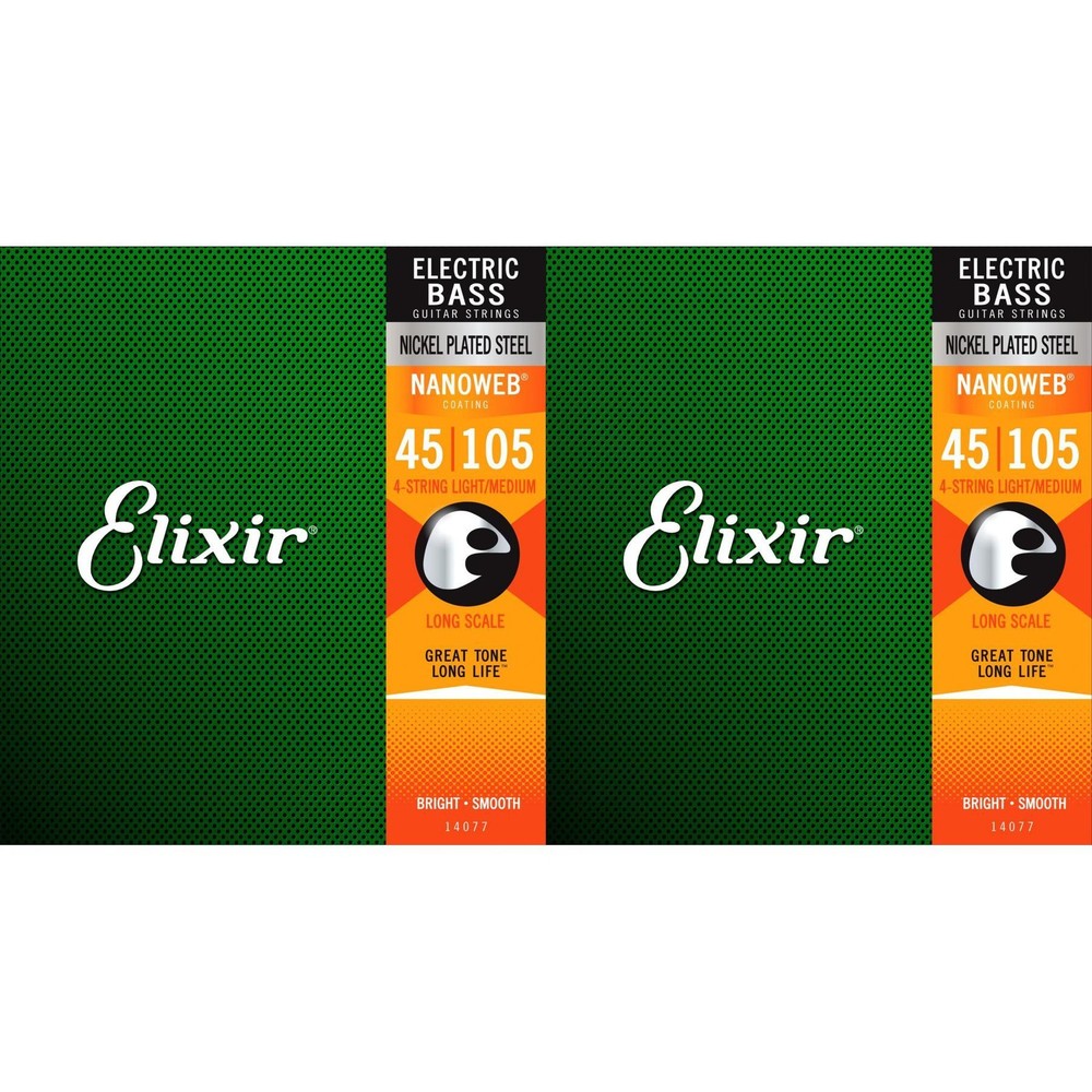 Elixir Strings 14077 Nanoweb Electric Bass Guitar Strings - .045-.105
