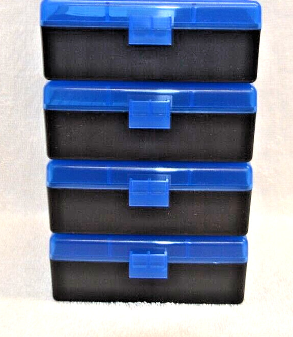4 x BERRY'S PLASTIC AMMO BOX, BLUE/BLACK 100 Round 357/38 -