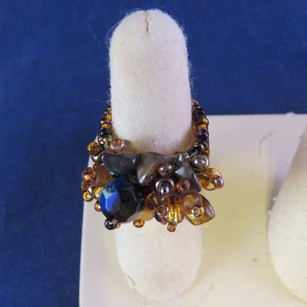 Beaded Ring w Multi-colored Beads & Stones Sz.9 (1122)