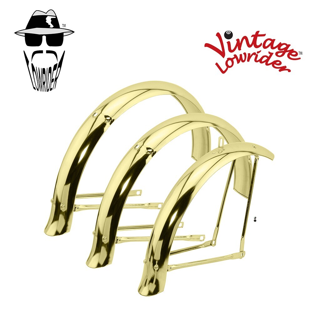 VINTAGE LOWRIDER 20" FLARED ADJUSTABLE DUCKTAIL CONVERSION KIT GOLD FENDER SET.