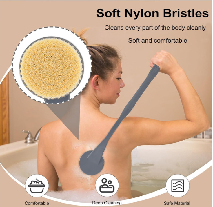 20.5" Bath Brush Long Handle for Deep Cleaning, Back Brush (Grey)