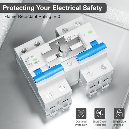 32A Dual Power Manual Transfer Switch, 2Pcs Circuit Breakers, DIN Rail, Home/Ind