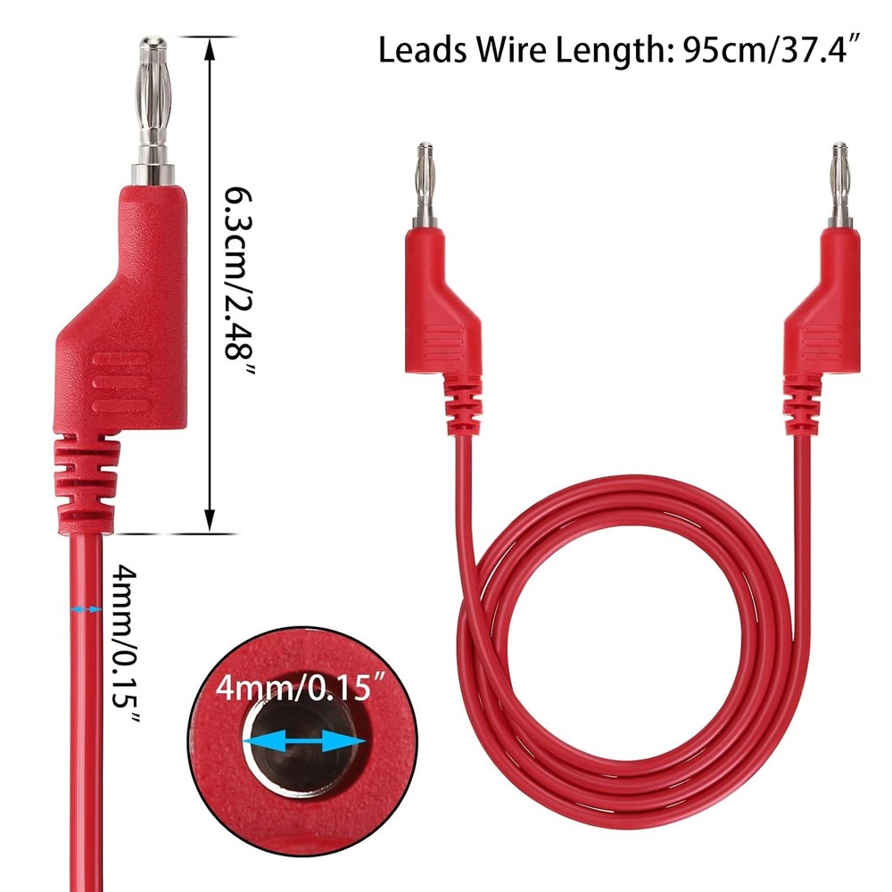 Stackable banana plug test cables for multimeters.