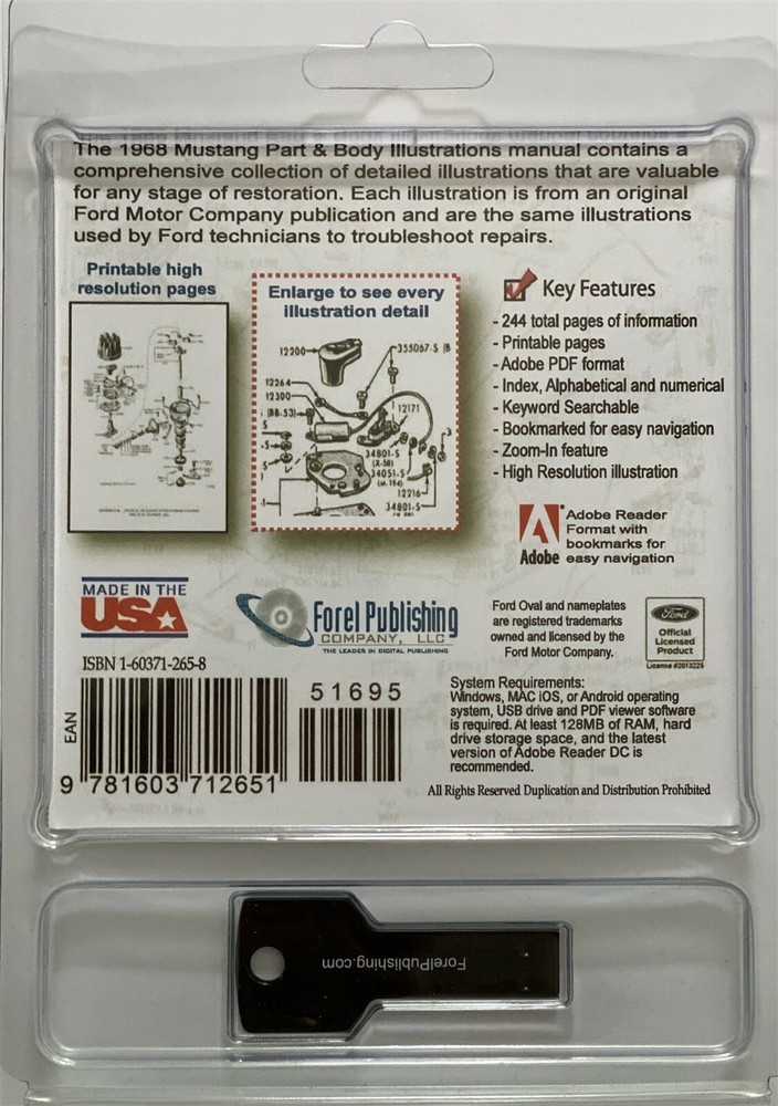 1968 Ford Mustang Part and Body Illustrations (USB)