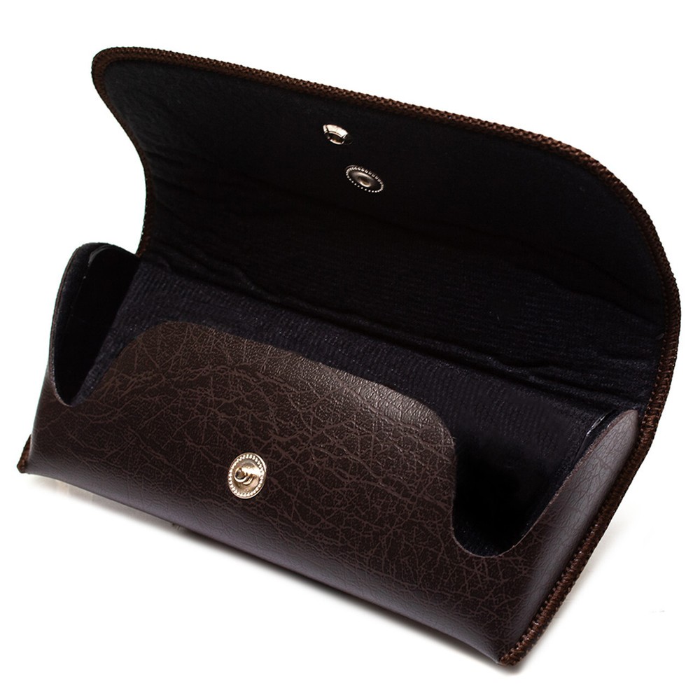 Double Snap Belt Loop Eyeglass Case 2 PACK 1 Black&1 Brown PU Leather&Felt Lined