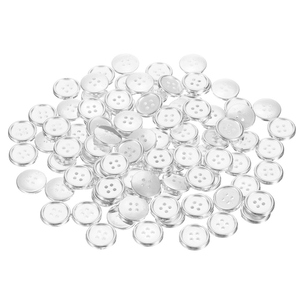100pcs Plastic Sewing Buttons 21mm 4-Hole Round Craft Button, Silver