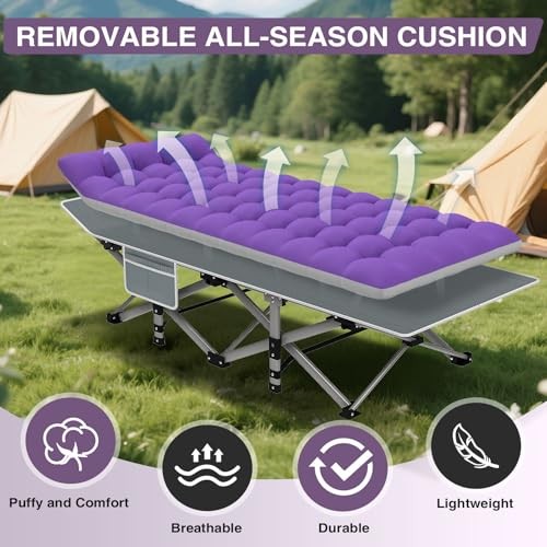 28In Folding Camping Cot Basic - 75x28x15" Gray Cot + Purple Gray Pad(update)