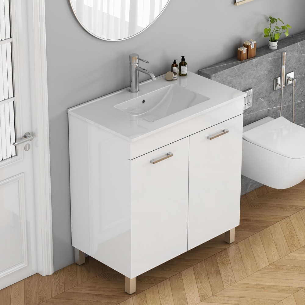 32-Inch Floor-Mounted Bathroom Vanity with Sink Combo,Double Doors With Soft C