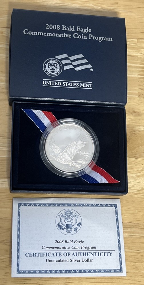 2008 Bald Eagle Commemorative Silver Dollar UNC, BU- OGP &  COA