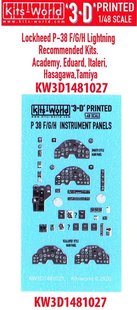 Kits World Decals 1/48 3D Decals LOCKHEED P-38F/G/H LIGHTNING INSTRUMENT PANEL