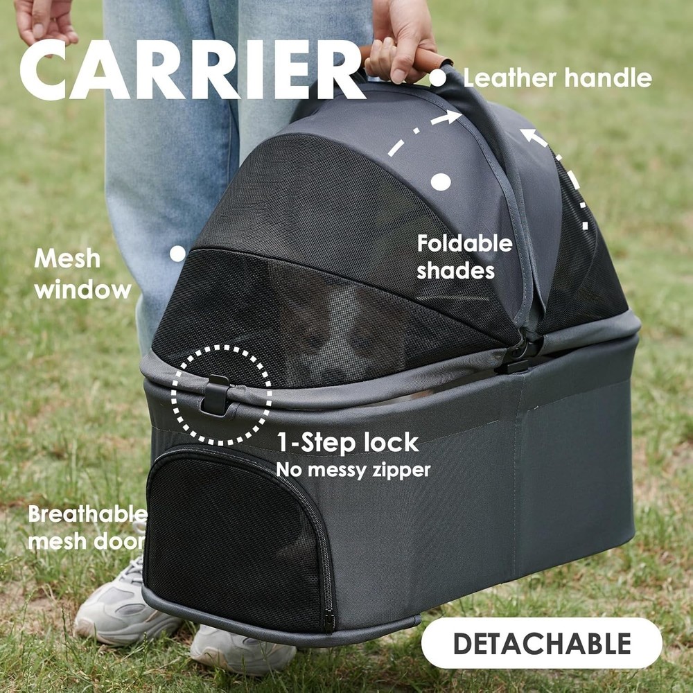 Luxury 3-in-1 Pet Stroller: Waterproof & Foldable with Sun Protection Features