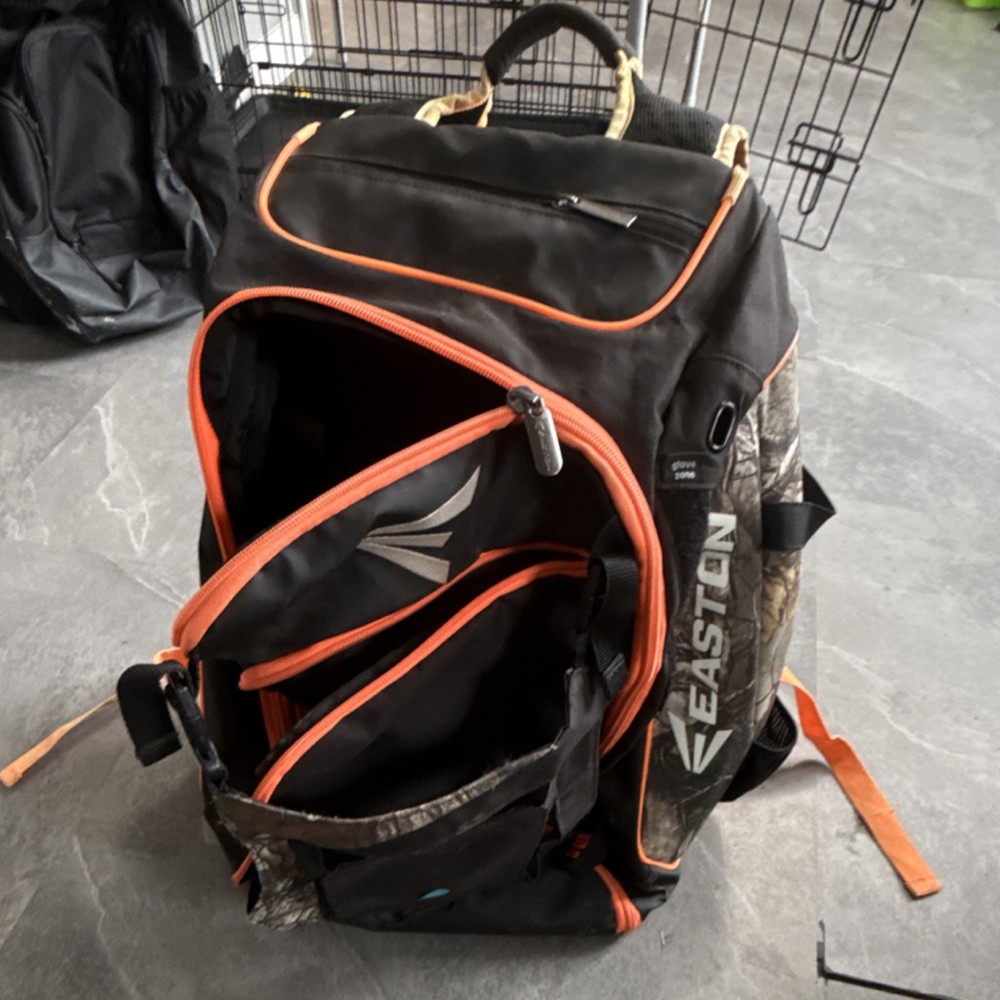 Easton Baseball Backpack Black Orange Camouflage Bat Compartment Polyester