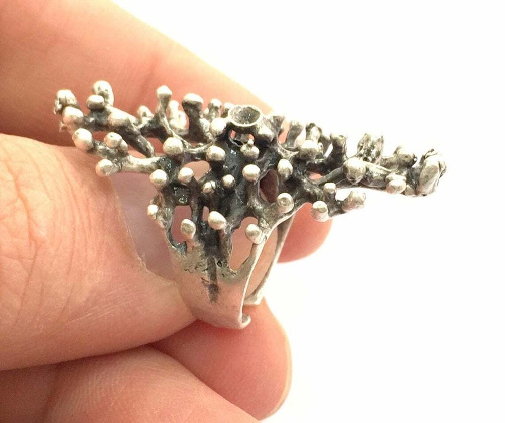 Coral Ring Blank Setting Base Bezel Cabochon Antique Silver Brass G5909
