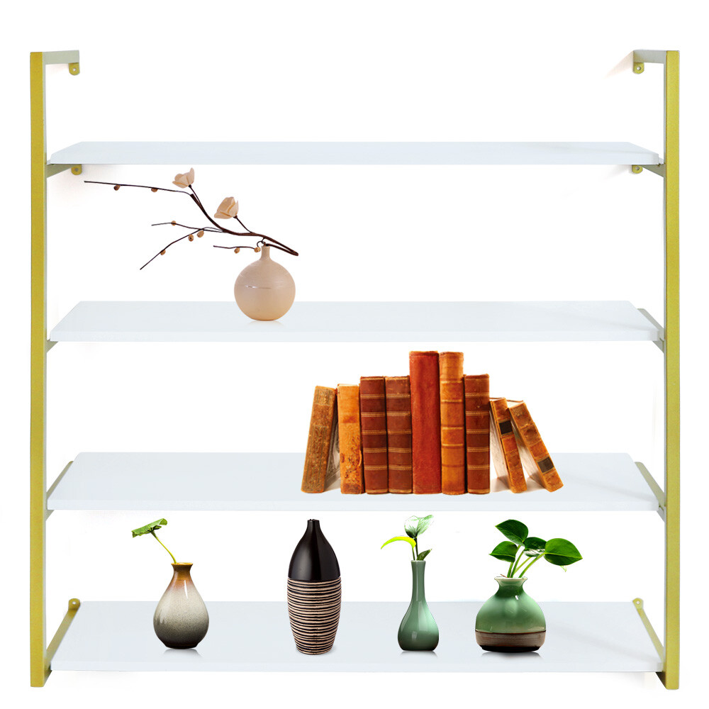 Wall-Mounted Storage Rack with Gold Frame for Elegant Organization
