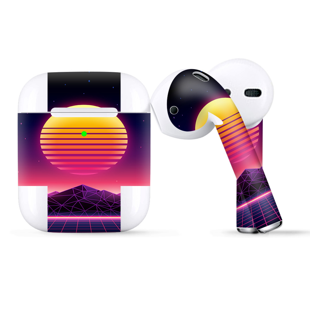 Skins Wraps compatible for Apple Airpods  80s techno sunset