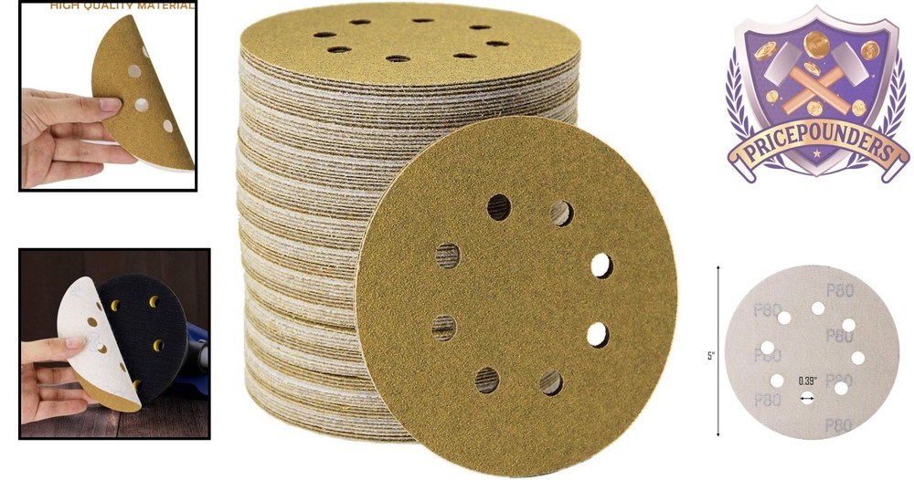 5-Inch Gold Aluminum Oxide Sanding Discs - 80 Grit Hook&Loop 100 Pack