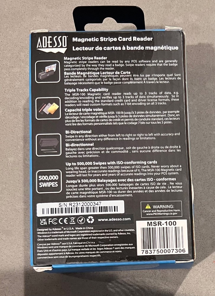 Adesso MSR-100 Magnetic Stripe Card Reader (MSR-100)