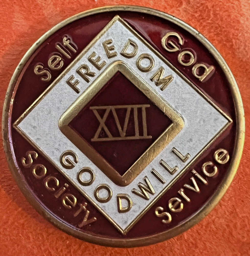 17 Year NA Medallion Triplate Narcotics Anonymous Red & White Chip Coin