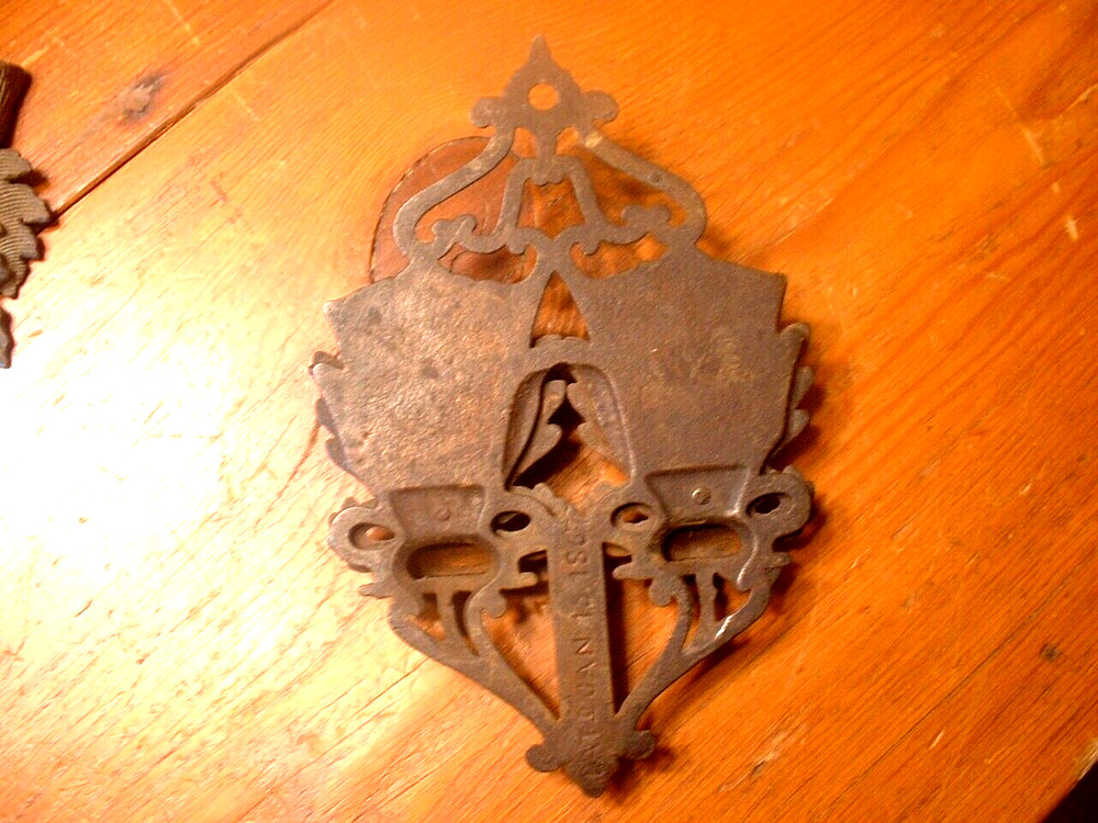 Fine Antique 19ThC Ornate Cast Iron Match Safe Dated 1867
