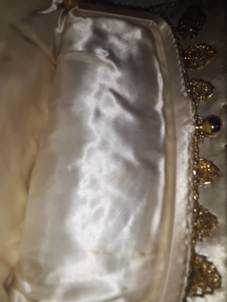 Vintage Gold Beeded Folding Clutch, Ball Snap, Silk material
