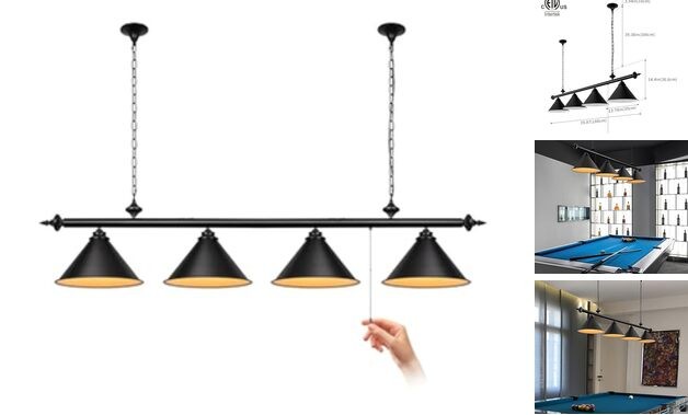 71in Billiard Pool Table Light with Pull Chain Switch on Pendant 4-Light Black
