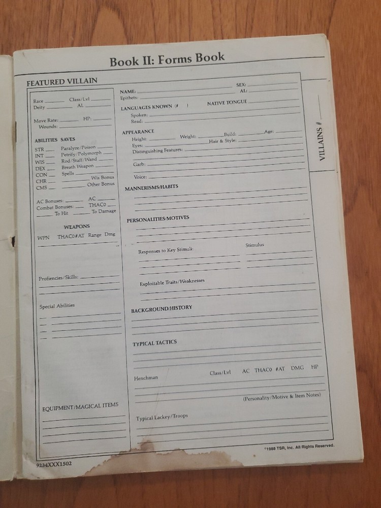 TSR Advanced Dungeons & Dragons - Dungeon Master's Design Kit AD&D 9234