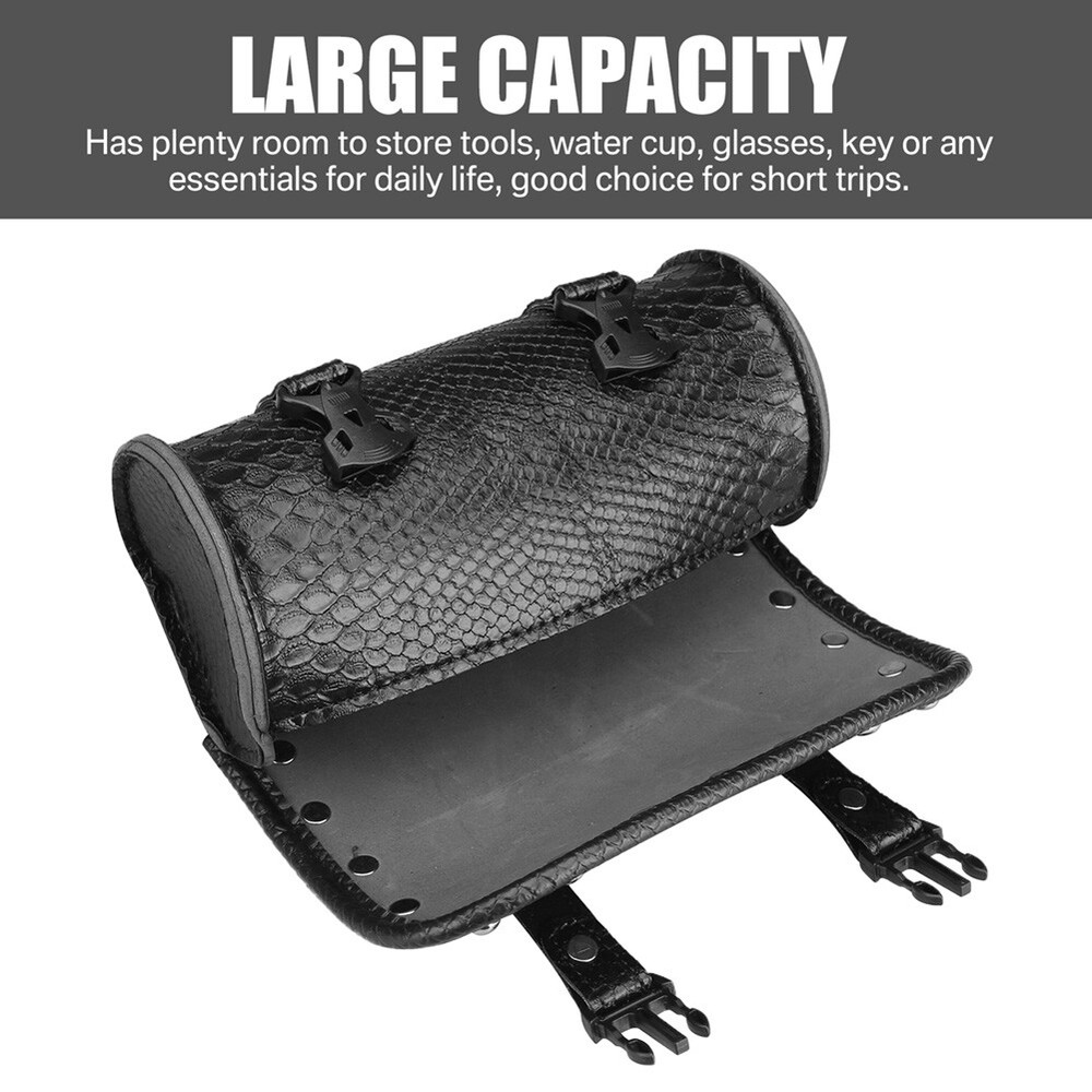 Motorcycle Front Fork Tool Roll Bag PU Leather Saddlebag Handlebar Storage Pouch