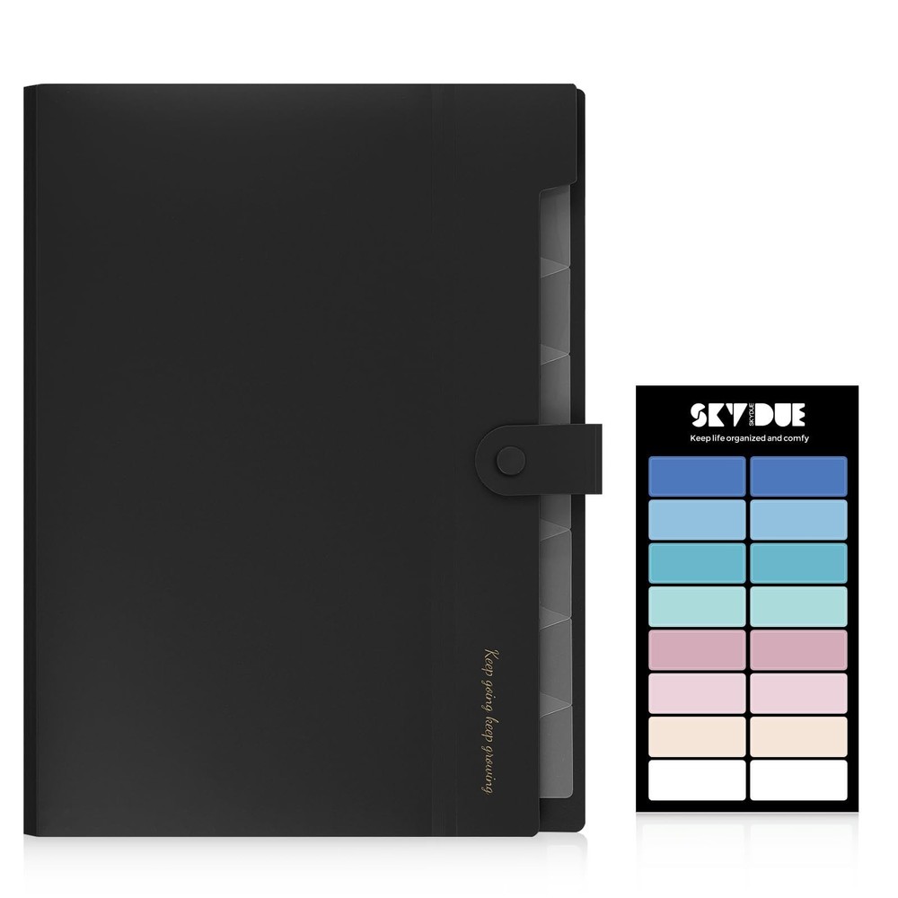 SKYDUE Accordion File Organizer, Expanding Folder with 8 Pockets, Black