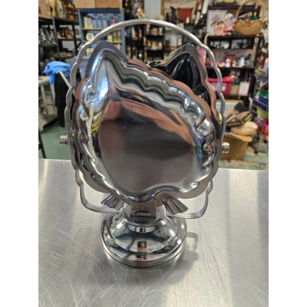 Tiered Serving Tray Chrome Color Leaf Shaped Candy Nut Dish Buffet Server
