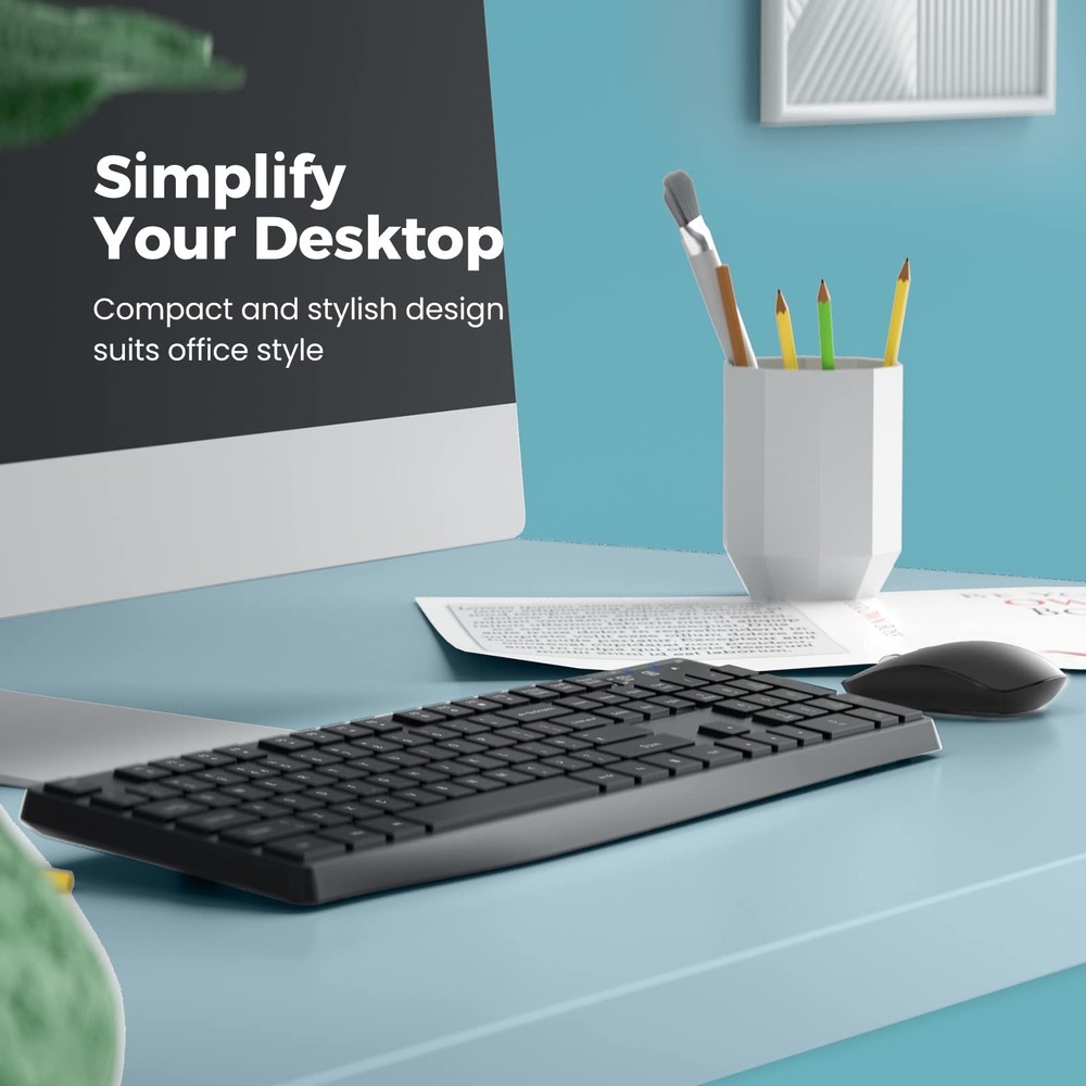 Wireless Keyboard and Mouse Combo, Lovaky 2.4G Full-Sized Ergonomic Keyboard Mou