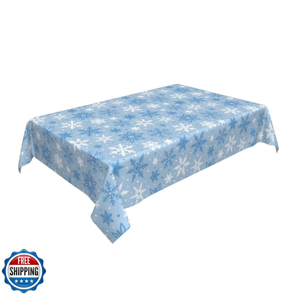 Winter Christmas Rectangular Tablecloth 60x84 Inch Light Blue Whi