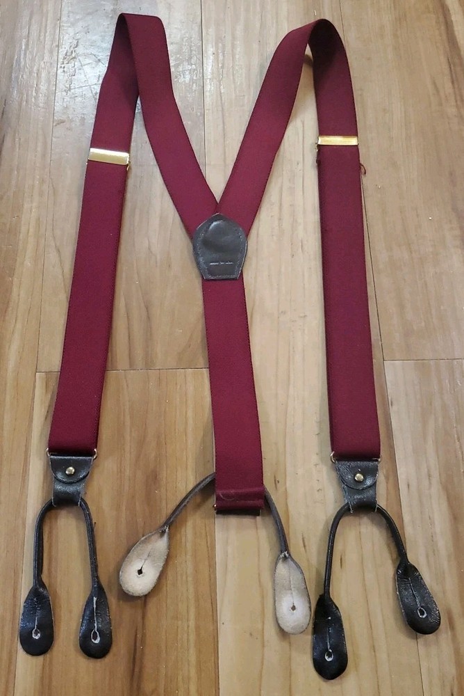 Vintage Pelican USA Maroon Solid Red Button Suspenders
