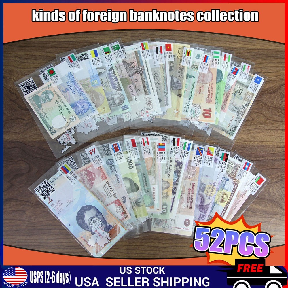 Lot 52 Different Mix World Banknotes From 52 Different Countries UNC Collections