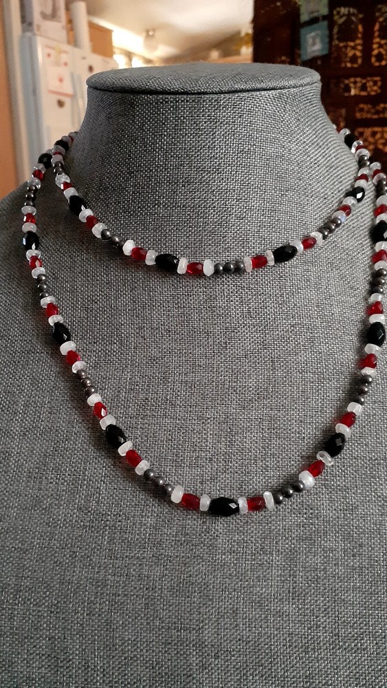 Red & Black Multi Bead Gemstone. 36" Can Double Up