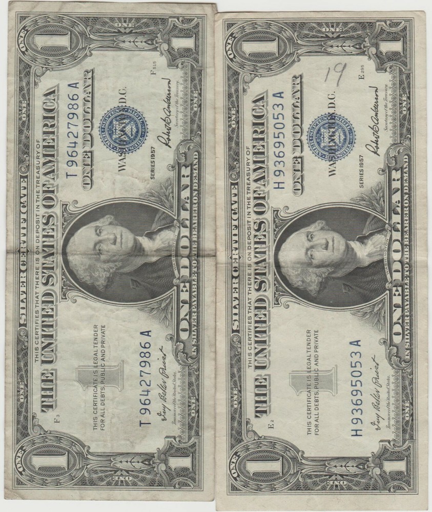 2 1957 Silver Certificates(circulated))