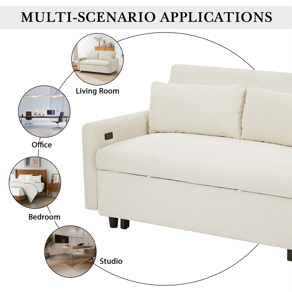Convertible Sleeper Sofa Bed Loveseat Sofa Couch w/ Pull Out Bed & USB Ports