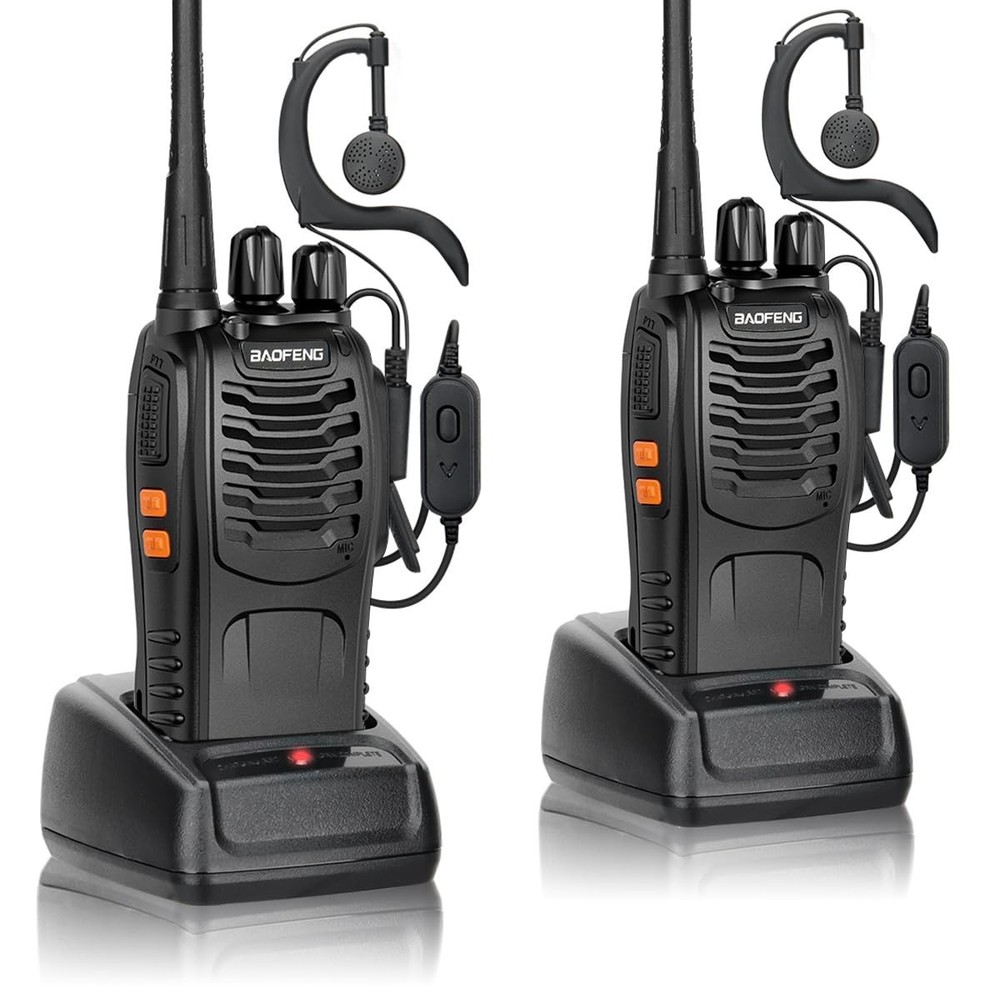 Long Range Rechargeable Walkie Talkies 2 Pack with Earpieces & Flashlight - UHF