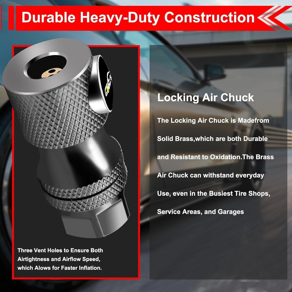 Locking Air Chucks with Close Flow Design - Compatible & Durable, 2 Pack