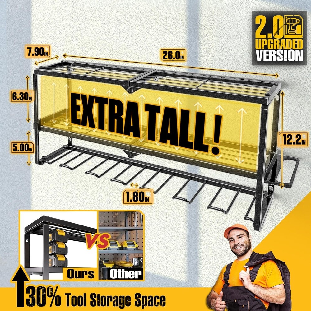 3 Layer Power Tool Organizer Wall Mounted Power Tool Rack Drill Storage Rack 26"