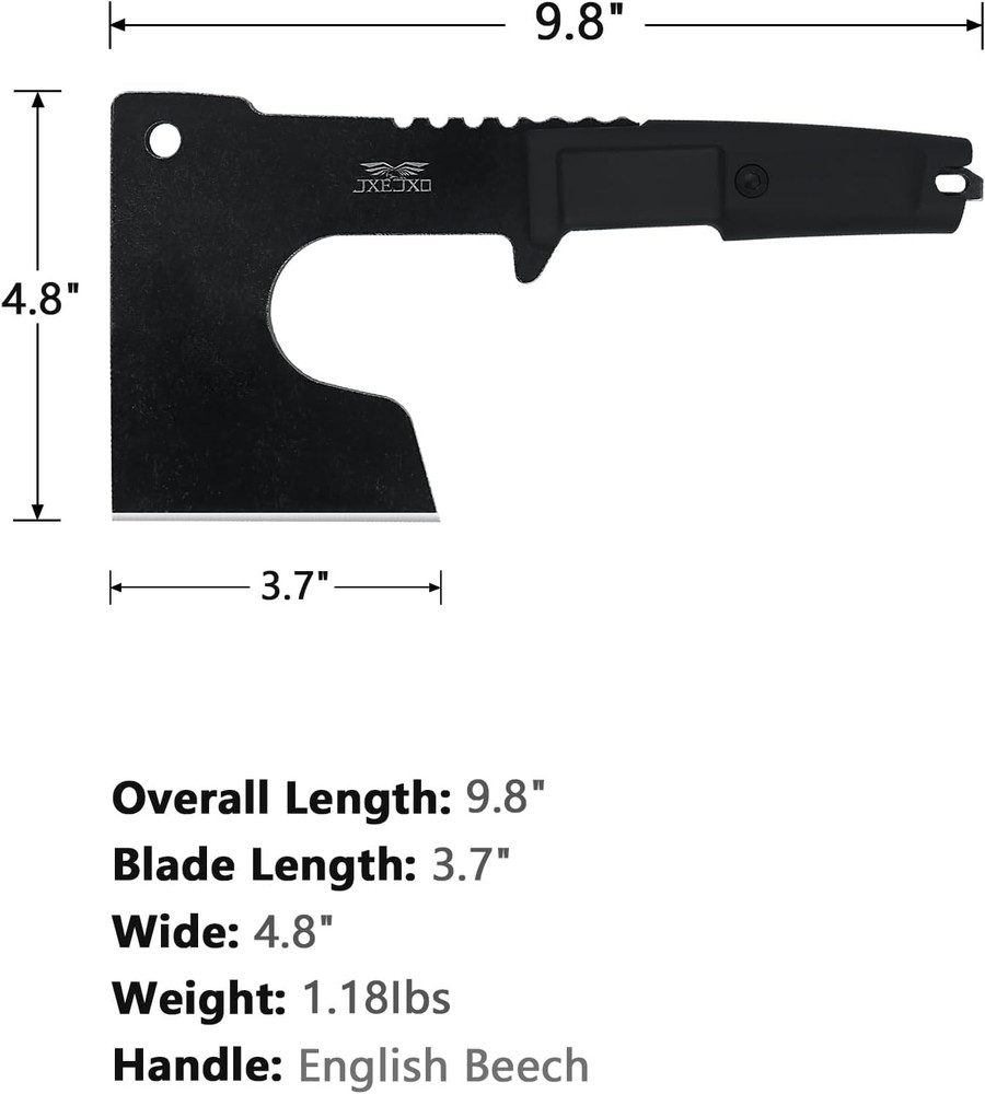 Hatchet, 9.8" Full Tang Camping Axe, Ergonomic Rubber Handle, with Durable Nylon