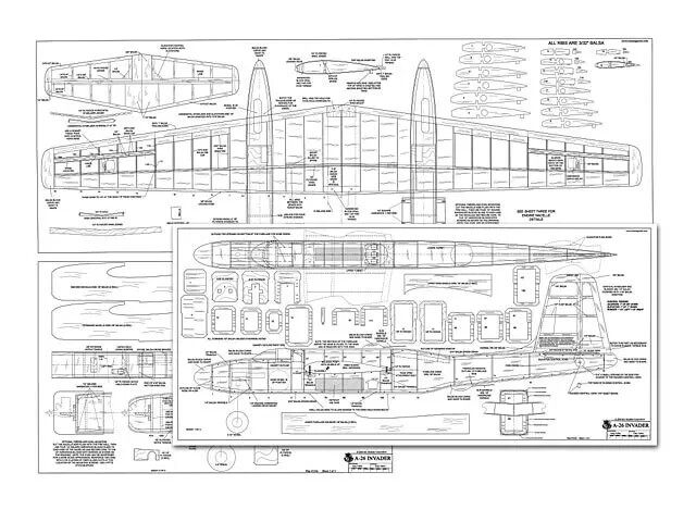PDF File on USB RC Model Airplane Plans: Douglas A-26 Invader Twin Engine 96" WS