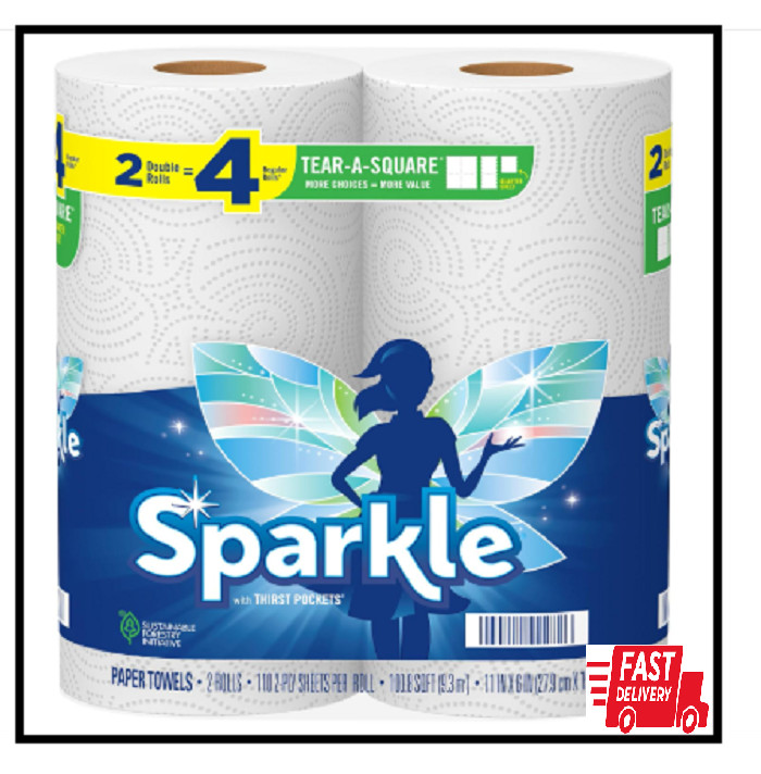 Sparkle Tear-A-Square Paper Towels, 2 Double Rolls = 4 Regular Rolls, Customizab