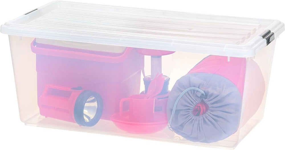 4 Pack 91 Qt Heavy Duty Stackable Plastic Storage Box Bins with Latching Buckles