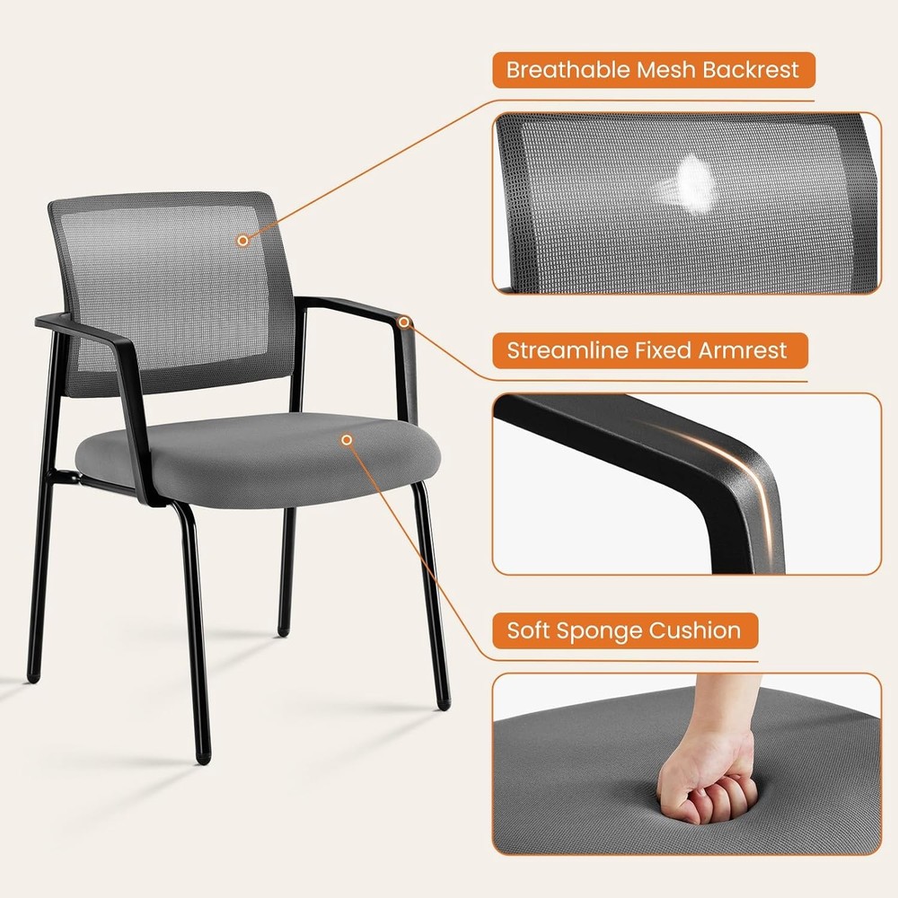 Mesh Back Stacking Arm Chairs Upholstered Fabric Stacking Chairs Sturdy Metal