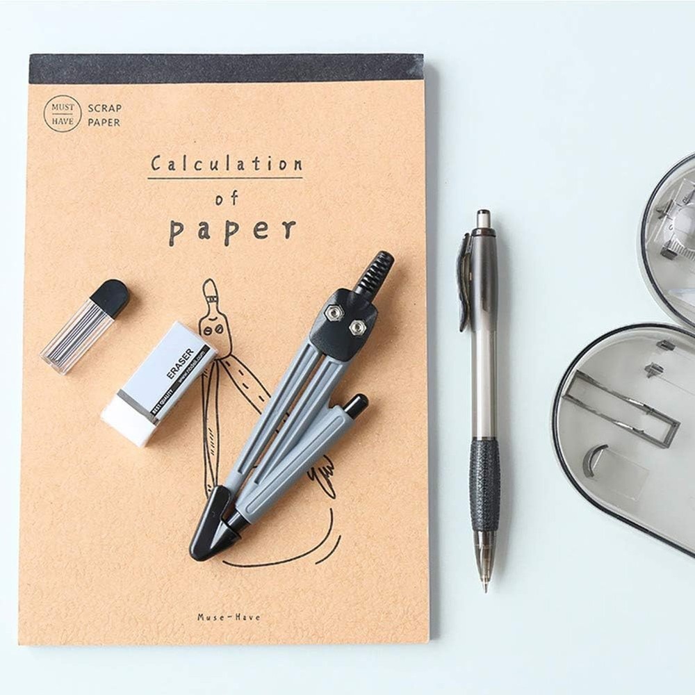 Math Geometry Kit Set 8 Pieces Student Supplies with Shatterproof Storage Box...