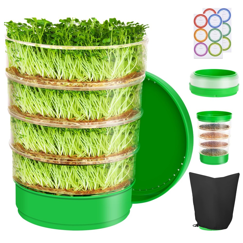 Stackable Seed Sprouting Kit, 4-Tier Microgreens Growing Kit with Drain Holes...