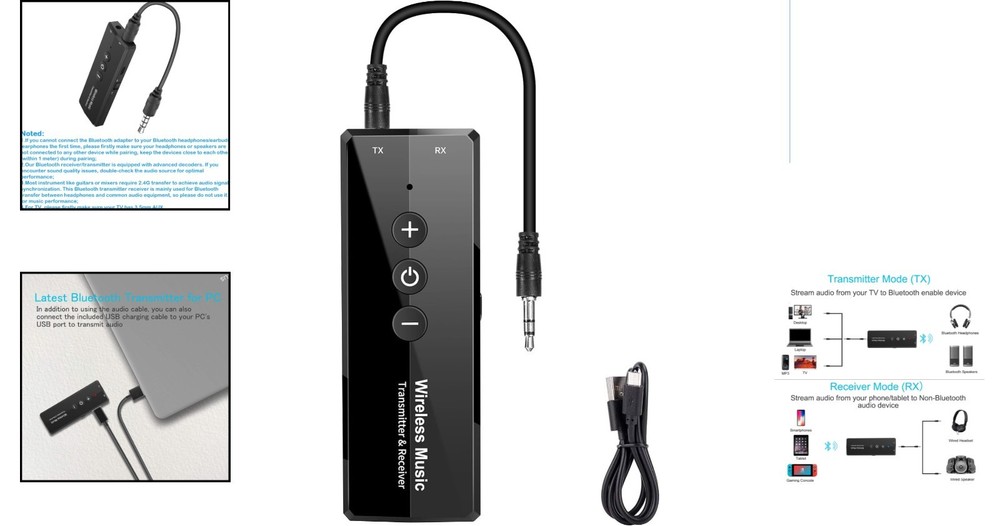 Compact Bluetooth 5.3 Wireless Adapter - 3-in-1 Solution for All Audio Devices