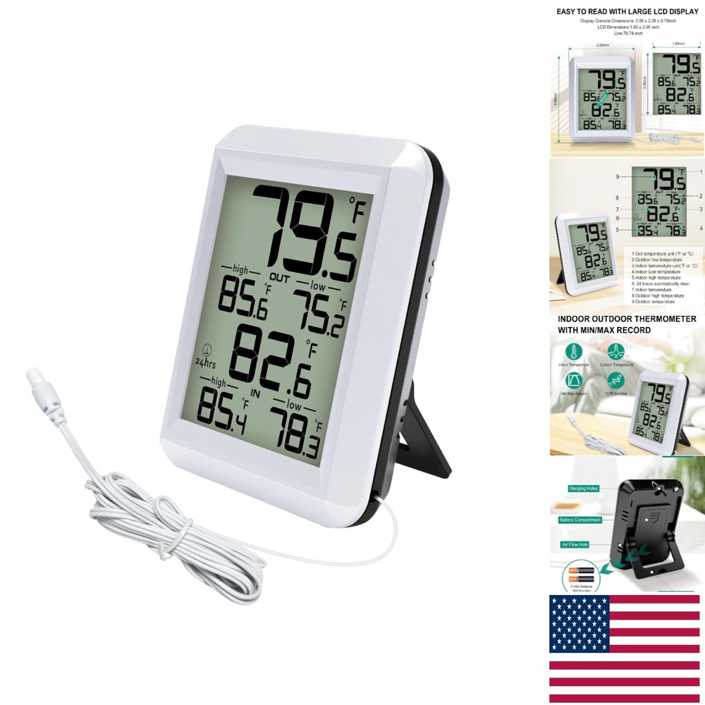 Digital LCD Thermometer for Home and Office - Wired, Waterproof, Compact Design