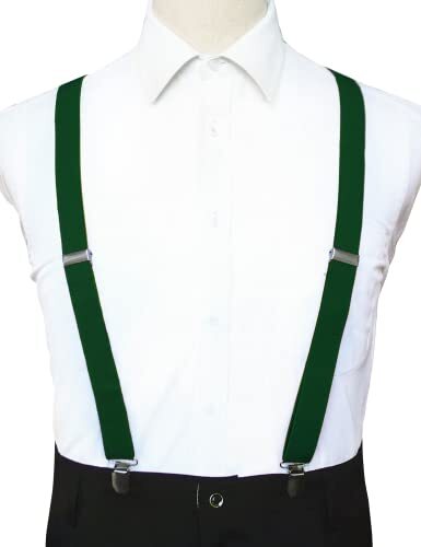 Solid Color Mens Suspender with 3 Strong Clips Adjustable Braces Dark Green