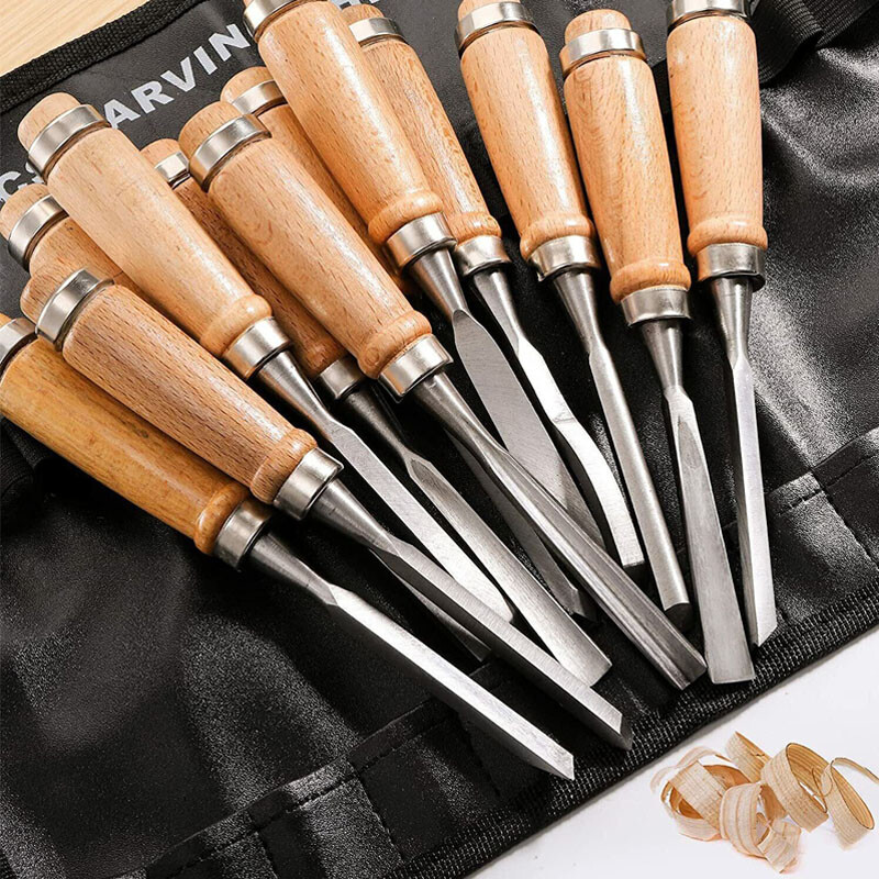 12PCS Wood Carving Hand Chisel Tool Set Professional Woodworking Gouges Steel